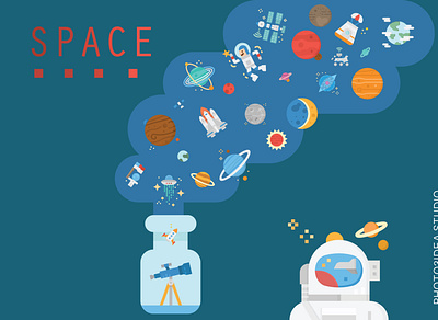 Space in my mind astronaut design dribble graphic icon iconfinder illustration photo3ideastudio space spaceship vector