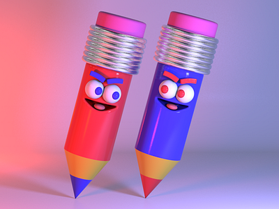 (Pen)cil Pals 3d 3d art blue c4d character cinema4d creative design illustration modeling pencil red