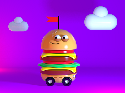 Buns on wheels! 3d c4d character cinema4d design hamburger illustration modeling
