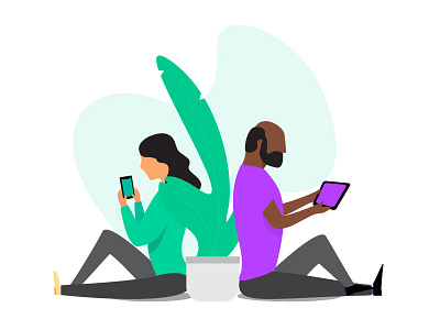 Office Meetings pt. 1 green illustration illustrator meetings minimal office people phone plants purple tablet