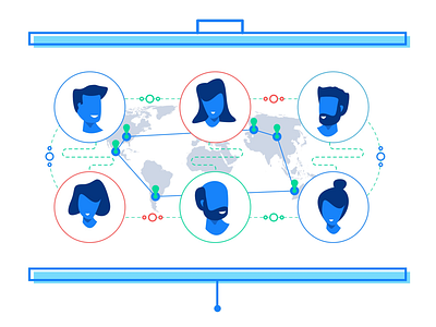 Customer Experience: Collaboration collaboration communication global icons illustration line art map office people together