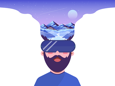 VR Experiences clouds design forest illustration landscape man moon mountains people star vr