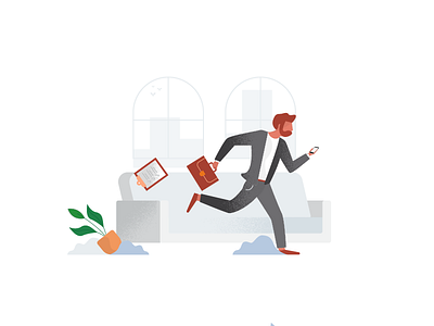 Time Management boy character city design flat icon illustration meetings office plants running vector