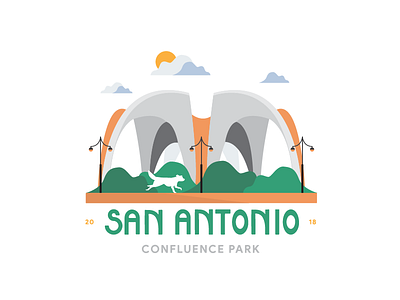 Confluence Park 2d badge design dog flat illustration logo monument park san antonio