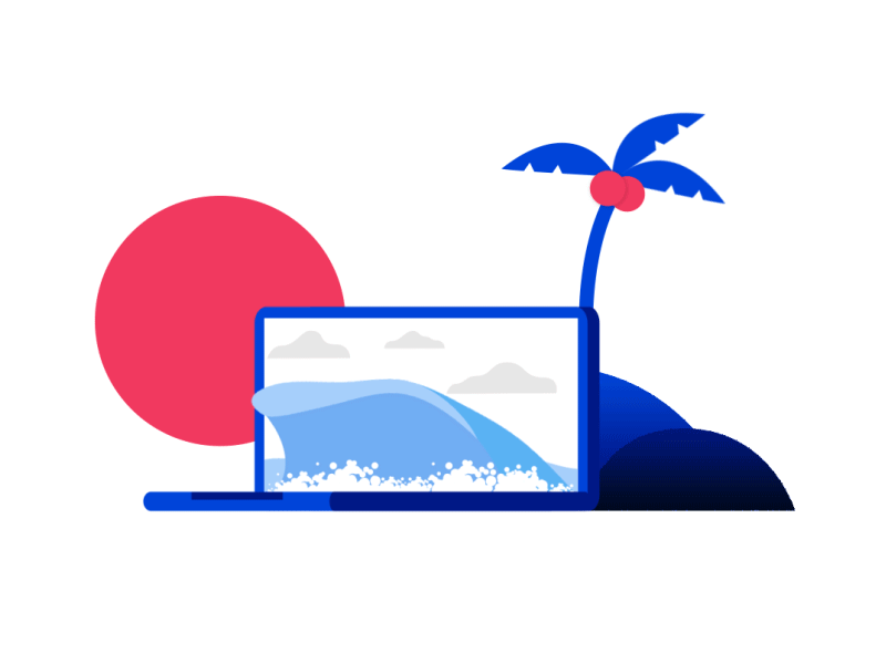 Daydreaming 2d animation beach design flat icon illustration laptop motion graphics ui vector waves