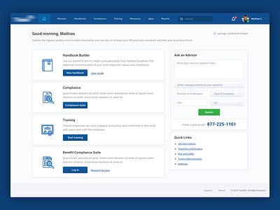 Dashboard area for a client