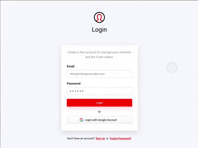 TubeInsights Login / Forgot Password app dashboard design login password red reset signup simple ui ux web