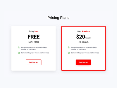 TubeInsights - Pricing analytics dashboard design landing plans price red simple ui ux web youtube