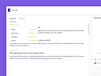 Kanler - Subcontrators Reviews charts clean dashboard finance list payment review table ui users web