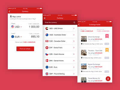 LatviaExchange - Select Currency 2d app currency design exchange input location mobile money red ui ux