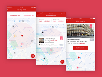 LatviaExchange - Location / Navigation app currency design exchange gps location map mobile money red ui ux