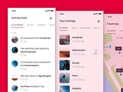 Latvia100 - Activities 2d app design events feed location mobile red tourism travel ui ux
