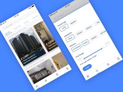 CleverRentals - Discovery / Filter 2d app blue clean discovery filter mobile rental rentals search ui ux