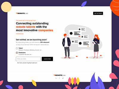 RemoteLists - Coming soon / Landing Page 2d app charts clean comingsoon dashboard design graph illustration jobs landing launch logo profile remote subscribe ui ux web website