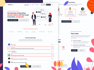 RemoteLists - Landing Page 2d 2d design app companies hire hiring home homepage jobs landing landing page login mobile recruit recruitment remote remote work signup subscribe web