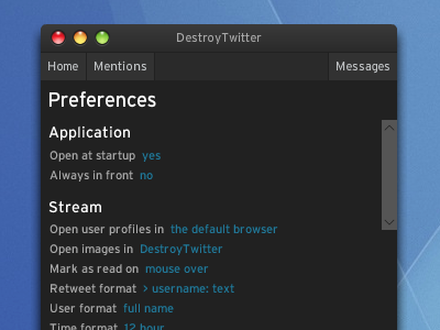 DestroyTwitter preferences