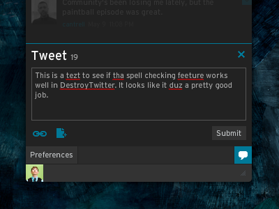 DestroyTwitter spellcheck application twitter ui