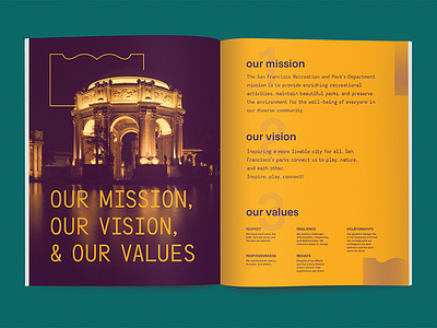 SFRPD Visual Strategy Mission Page city document graphic palace of fine arts print redesign san francisco typography