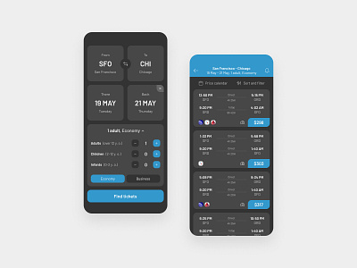 Flights UI – Dark Theme air airline app dark design flights mobile theme tickets ui ux