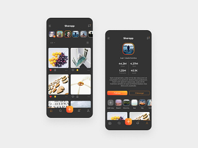 Social App – Dark Theme app content dark design mobile photo social theme ui ux video