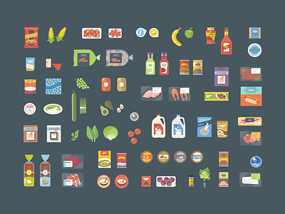Food Items flat food game groceries icons nutrients shopping