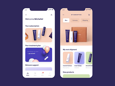 Product Page Parallax Effect app beauty cleanser curology ecommerce effect mobile mobile design mobile ui moisturizer motion parallax platform product page products purple skincare subscription