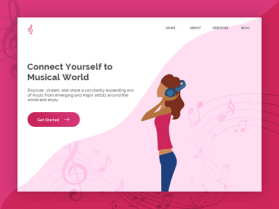 Landing Page (Music) banner colors gal graphic header landingpage listen music musical musicalworld pink