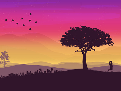 Together We beauty birds blend couple evening landscape mountains serene silhouette sunset together tree