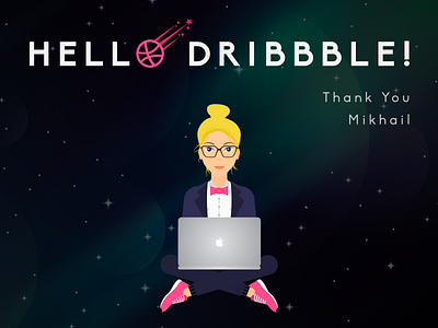 Hi All! Here is my first shot abstract dark design dribbble firs first shot flat girl hello illustration invitation invite