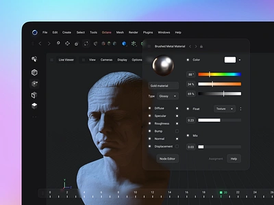 Cinema 4D GUI Redesign 🧮 3d 3d render app blender ui blur c4d c4d ui dark dribbble figma free frosted glass octane redshift sculpture statue ui ux web design