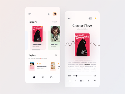 E-Book App audiobook book app book store booking app books clean ebook editorial education library light minimal mobile design online book reading app ui ux wave white