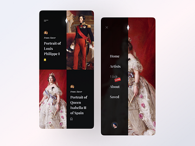 Portrait Gallery App Concept art gallery artist black culture dark fashion history louis philippe minimal mobile app mobile design museum museum of art painting portrait sidebar typogaphy ui ux