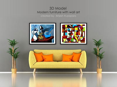 3D Model Modern Furniture With Wall Art 3d art decor fabulous furniture home model modern painting realistic render wall