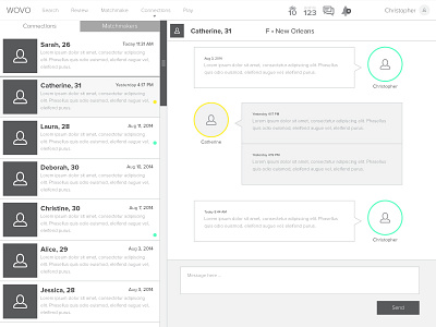 Message Interface Wireframe for Dating Application