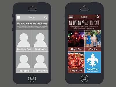 Preliminary Wireframe And Comp app dashboard home mobile new orleans nola tourism