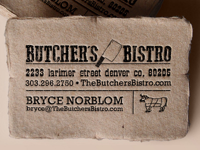 Butcher's Bistro Business Card bistro branding business card butcher collateral dining food restaurant ripped torn vintage worn