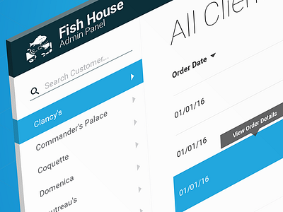 Fish House Admin Dashboard admin clients dashboard filter flat grid material panel products search sort