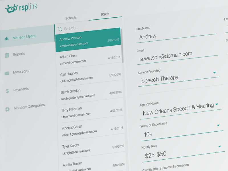 RSPLink Web Application minimal navigation listings search directory simple flat dashboard online web application
