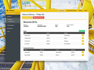 Oil Safety App Interface Design admin app buttons corporate dashboard grid industrial info list oil safety security