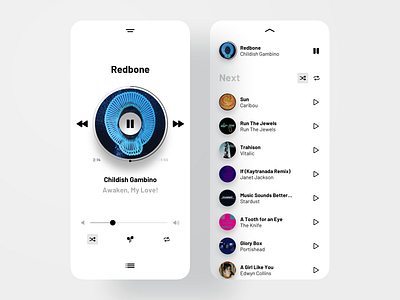 Music player exploration 1 app app design clean design interface ios iphone minimal mobile music music player player round shadow simple sketch stream ui uiux ux