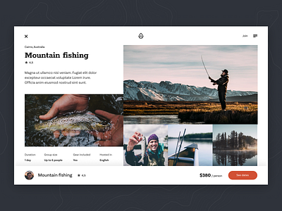 Outguided - experience page header clean design ecommerce fish fishing minimal mountain nature people photo round simple summer travel typography ui uiux ux web