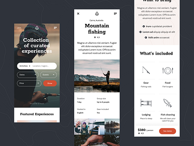 Outguided - mobile screens clean design ecommerce fish fishing minimal mobile nature people photo round summer travel typography ui uiux ux web webdesig website