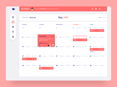 Monthly Calendar View in School Web App