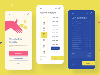 Grocery Checkout - Mobile App android app buy cart clean delivery ecommerce figma illustration ios minimal mobile order product design round shopping simple ui uiux ux