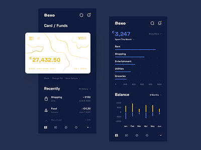 Bank Dashboard - Mobile App - Dark Mode