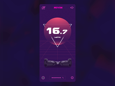Hoverboard app 80s animation app clean dark mobile pink simple speed triangle ui uiux ux violet