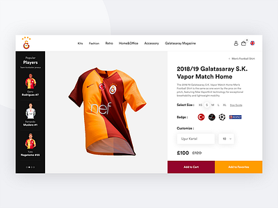 Galatasaray Online Store | Product Detail addtocart adobe design e commerce fashion football galatasaray jersey kit nike player product redesign responsive sale shop ui ui design xd