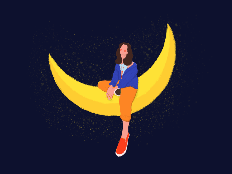On the moon gif girl illustration moon star yellow