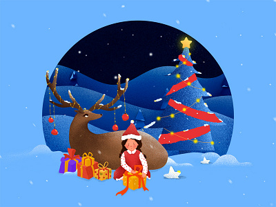 Merry Christmas blue christmas gift illustration red snow