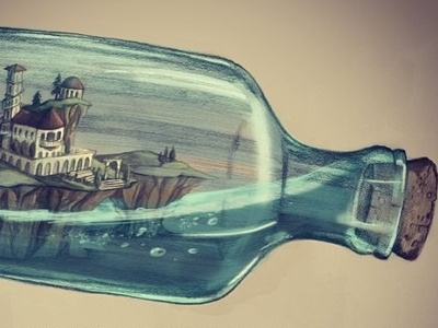 World in a bottle illustration nautical storybook water
